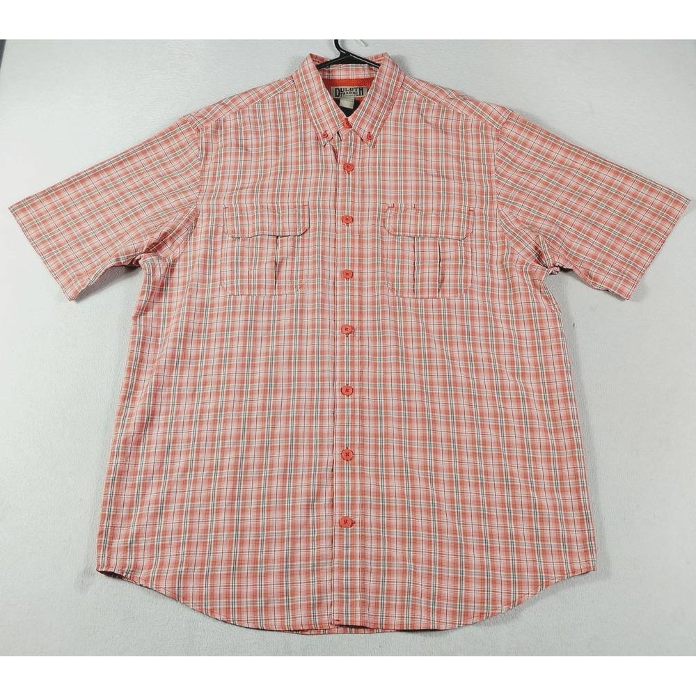 Duluth Trading Co Utilit Work Shirt Mens XLT Orange Plaid Vented Outdoors Hiking
